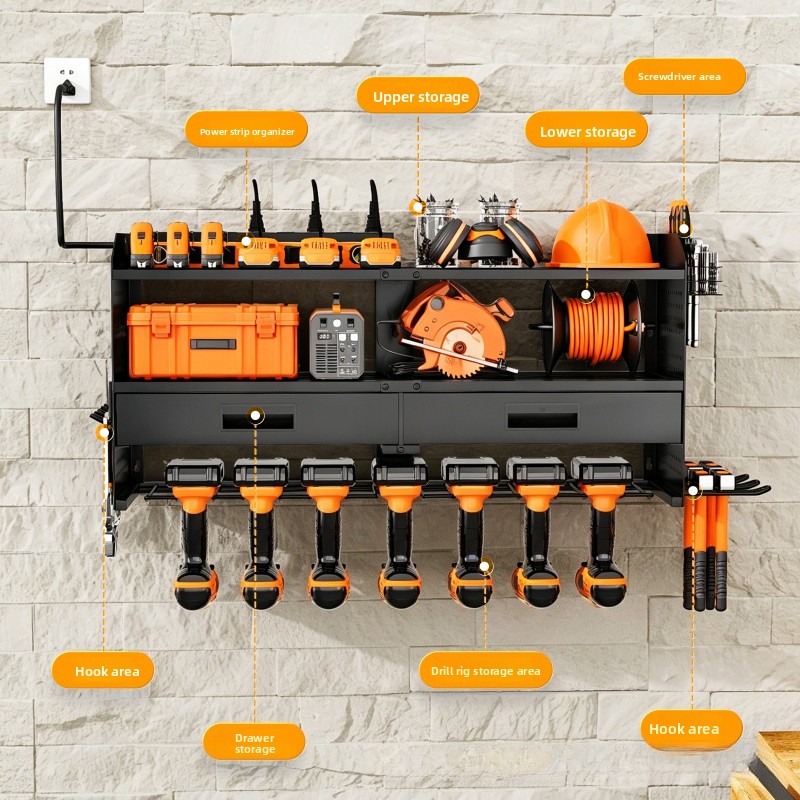 Power Tools Display Rack - Langlebiges Schwerlast-Werkzeugaufbewahrungsregal Lochplatten-Displayregal Garagenwand-Montiertes Werkzeugregal mit