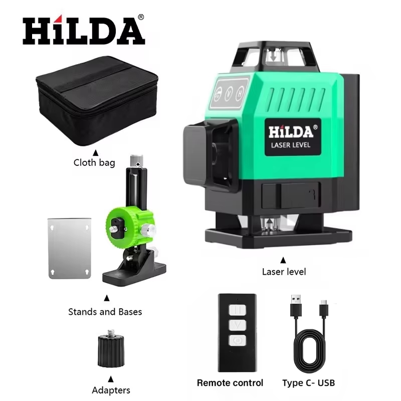 Power Tools Green - HILDA Superstarkes Grünes Laser-Nivelliergerät 12/16 Linien